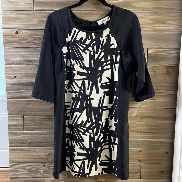 TIBI New York 100% Silk Black and White Abstract Sheath Dress Women's Size 4 - Picture 1 of 14